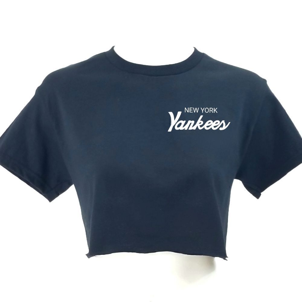 NEW YORK YANKEES Double Script Retro Logo MLB "Cropped" Crop Top Baseball Tee